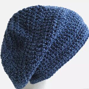 Denim Blue Slouch Baggy Beanie Hat Dreads Cap Handmade Crochet Men Women Gift OS